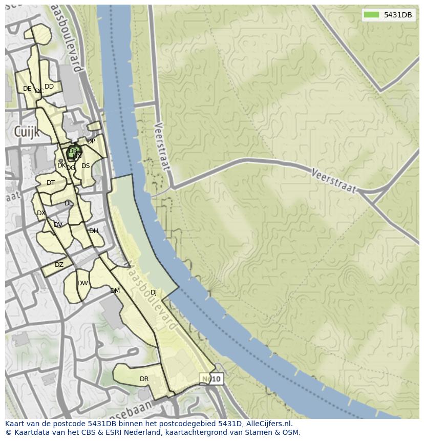 Afbeelding van het postcodegebied 5431 DB op de kaart.