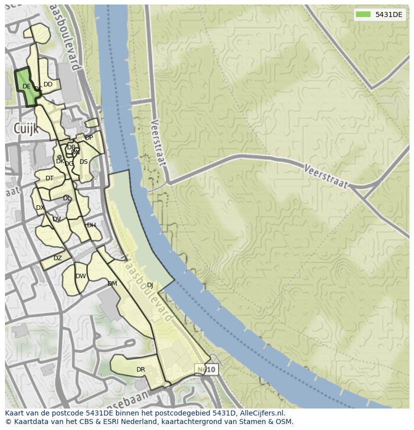 Afbeelding van het postcodegebied 5431 DE op de kaart.