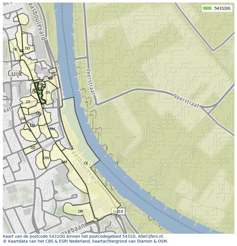 Afbeelding van het postcodegebied 5431 DG op de kaart.