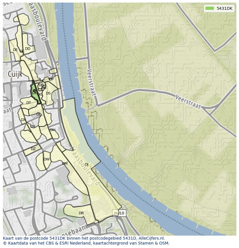 Afbeelding van het postcodegebied 5431 DK op de kaart.