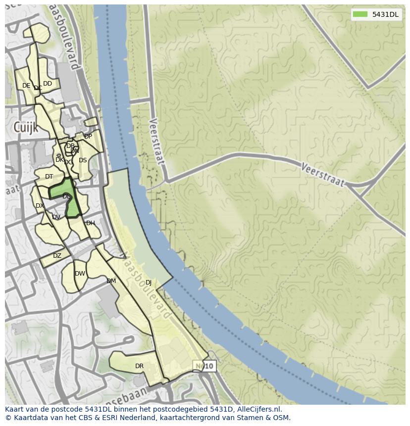 Afbeelding van het postcodegebied 5431 DL op de kaart.
