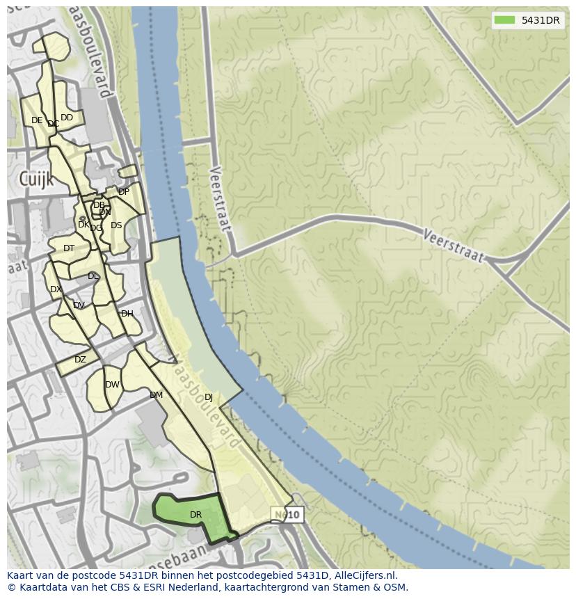 Afbeelding van het postcodegebied 5431 DR op de kaart.