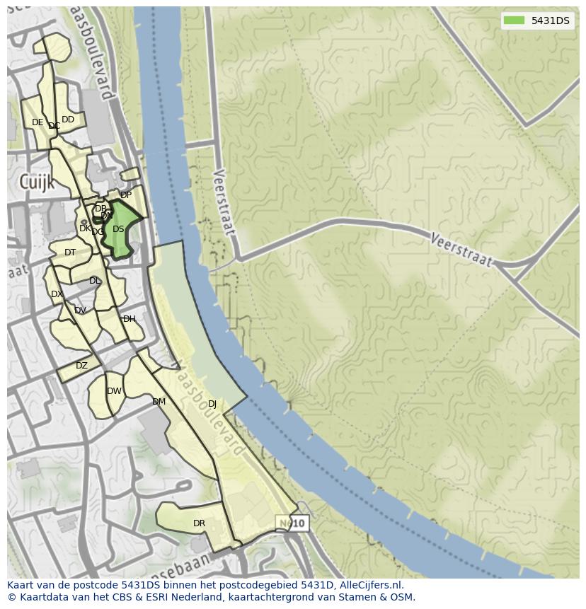 Afbeelding van het postcodegebied 5431 DS op de kaart.