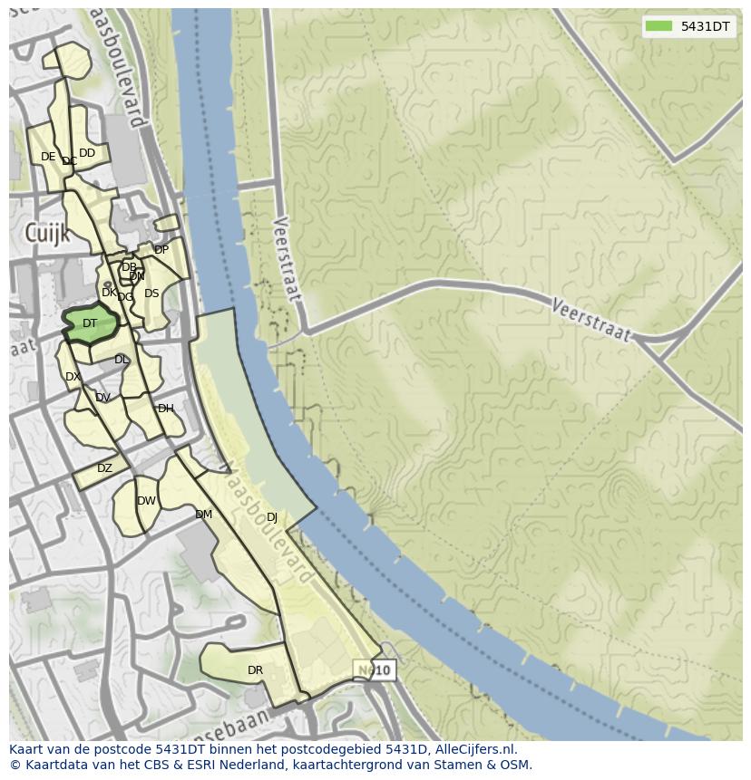 Afbeelding van het postcodegebied 5431 DT op de kaart.