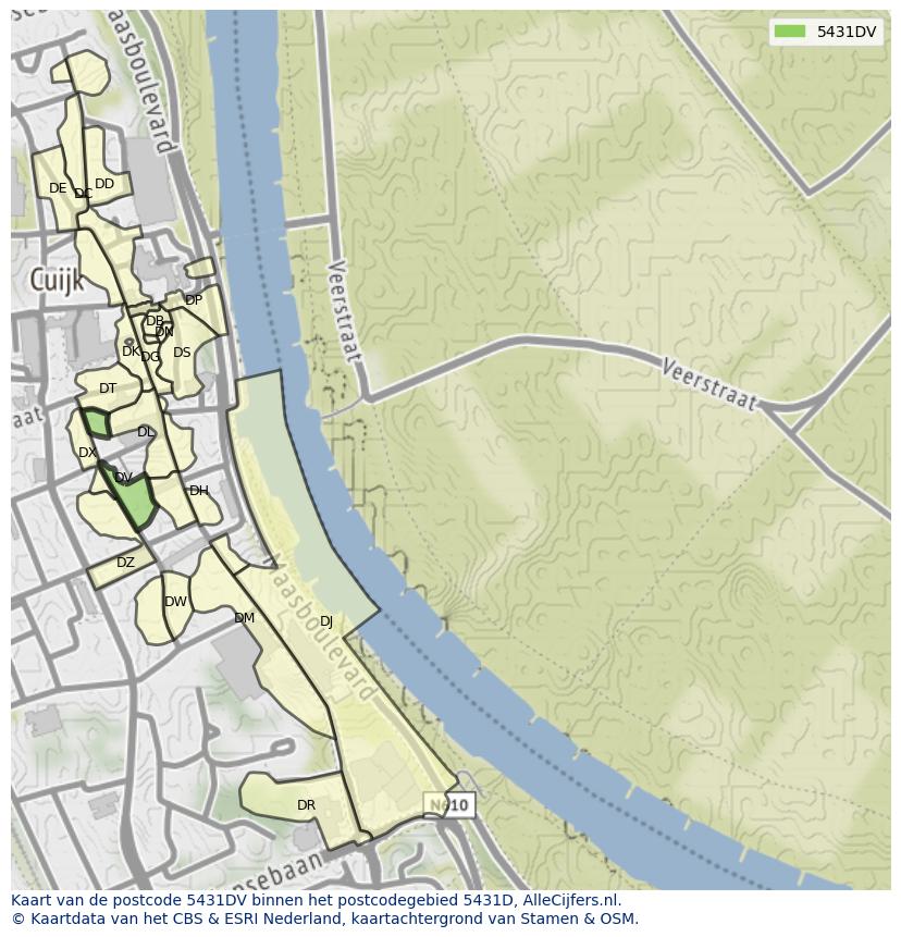 Afbeelding van het postcodegebied 5431 DV op de kaart.