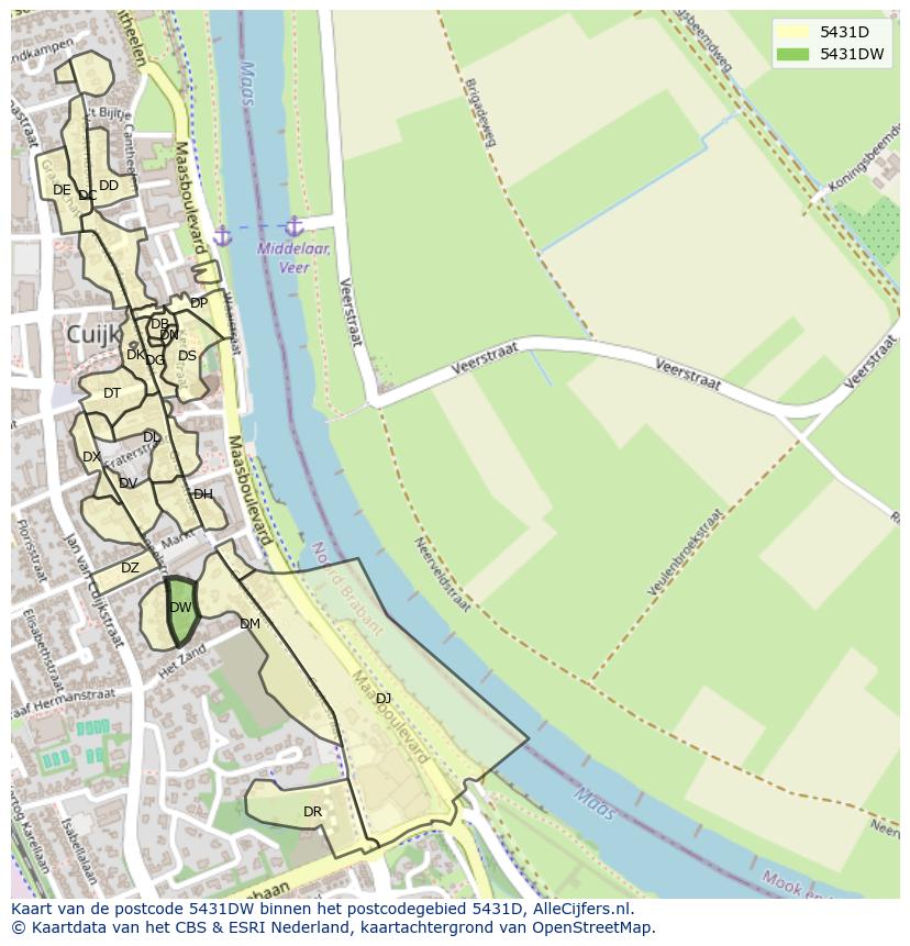 Afbeelding van het postcodegebied 5431 DW op de kaart.