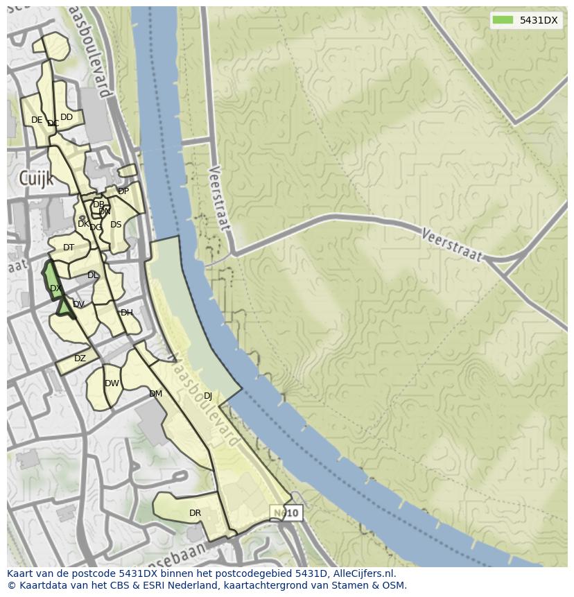 Afbeelding van het postcodegebied 5431 DX op de kaart.