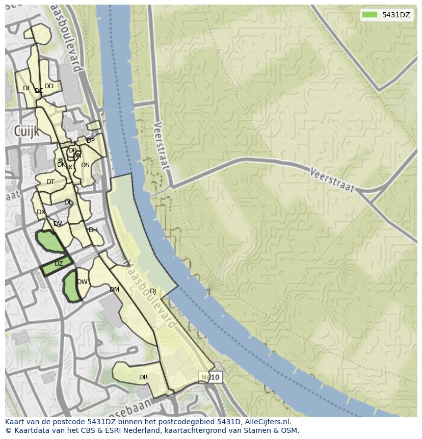 Afbeelding van het postcodegebied 5431 DZ op de kaart.