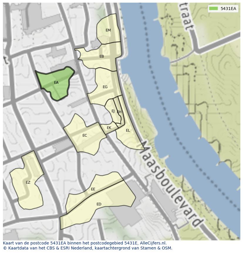 Afbeelding van het postcodegebied 5431 EA op de kaart.