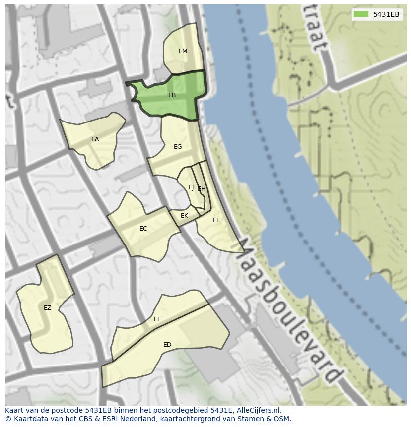 Afbeelding van het postcodegebied 5431 EB op de kaart.