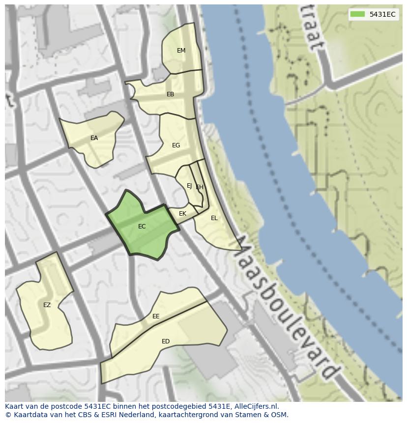 Afbeelding van het postcodegebied 5431 EC op de kaart.