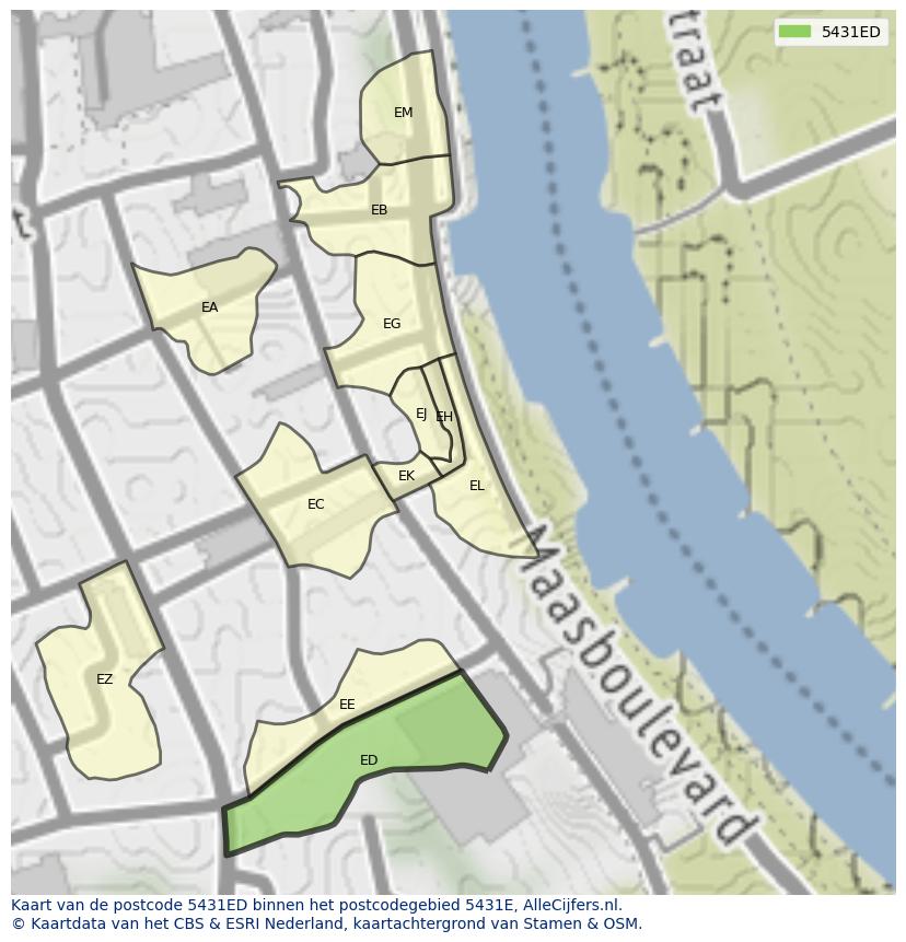 Afbeelding van het postcodegebied 5431 ED op de kaart.