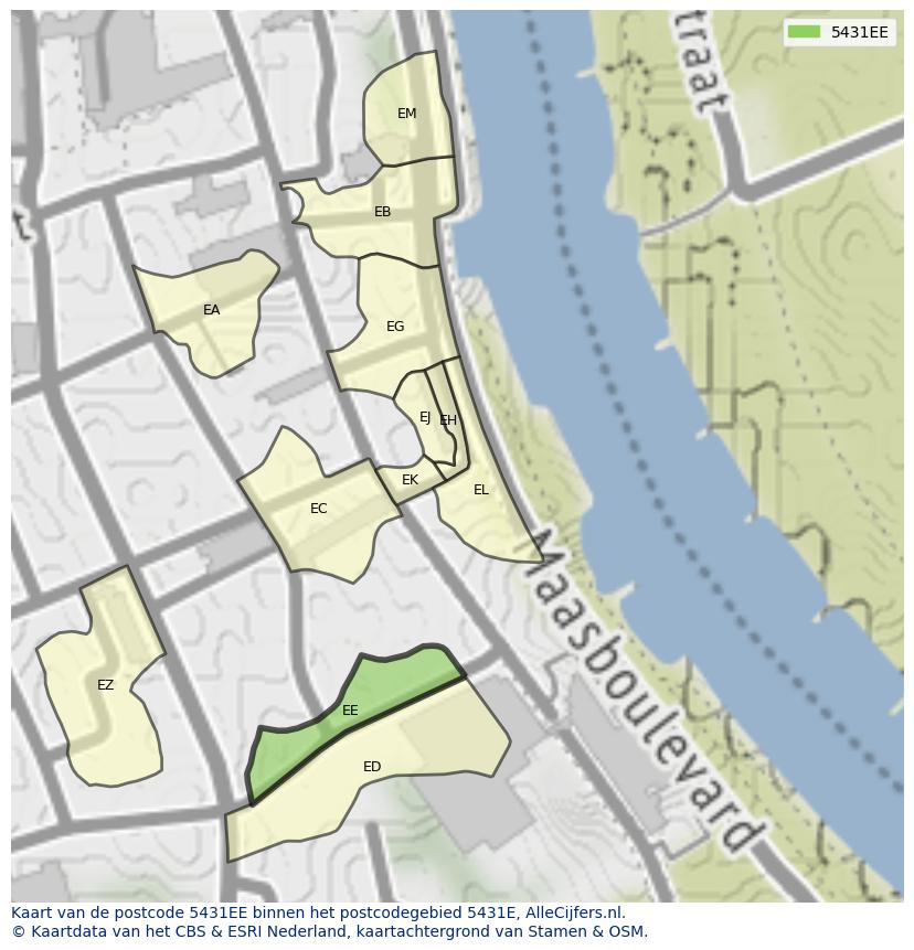 Afbeelding van het postcodegebied 5431 EE op de kaart.