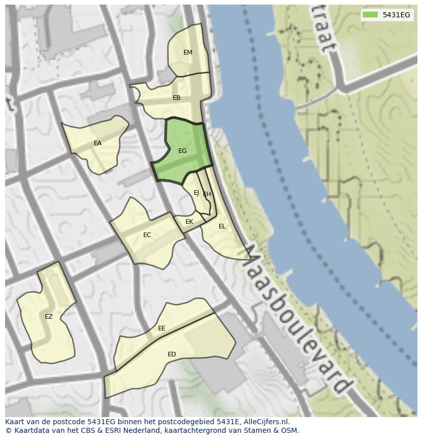 Afbeelding van het postcodegebied 5431 EG op de kaart.