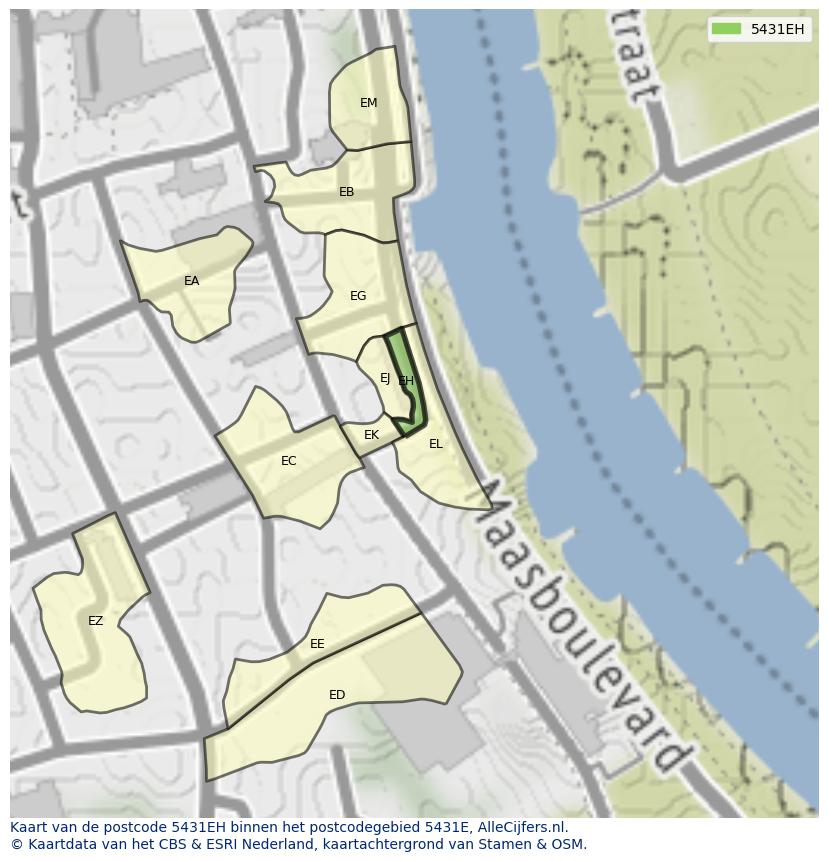 Afbeelding van het postcodegebied 5431 EH op de kaart.