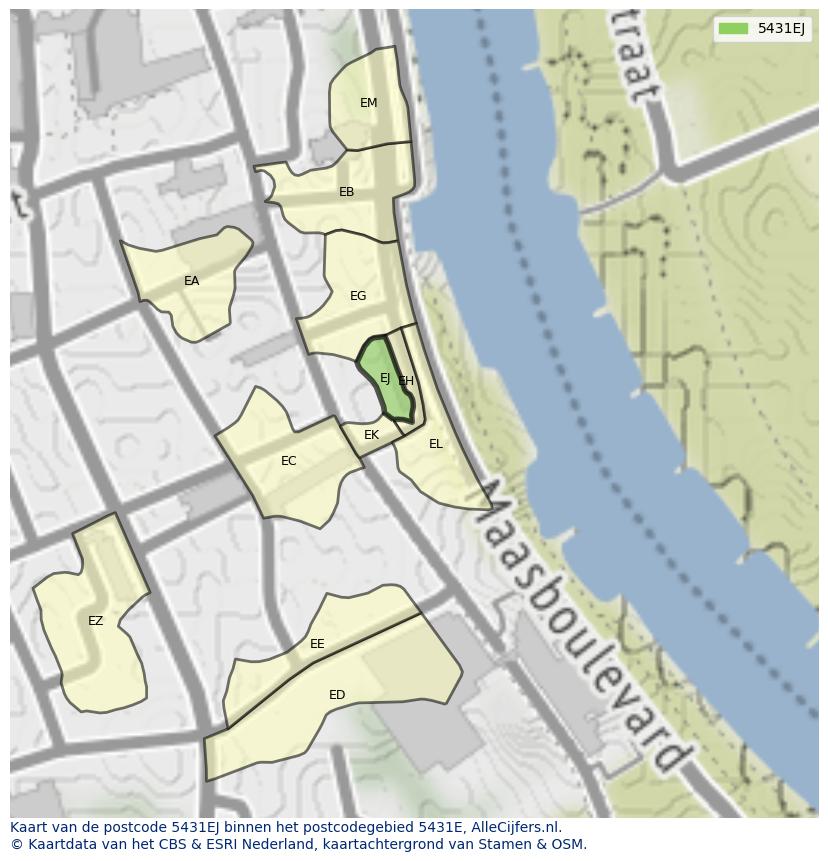 Afbeelding van het postcodegebied 5431 EJ op de kaart.