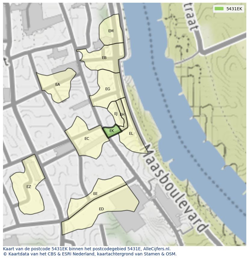Afbeelding van het postcodegebied 5431 EK op de kaart.