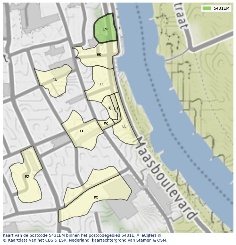 Afbeelding van het postcodegebied 5431 EM op de kaart.