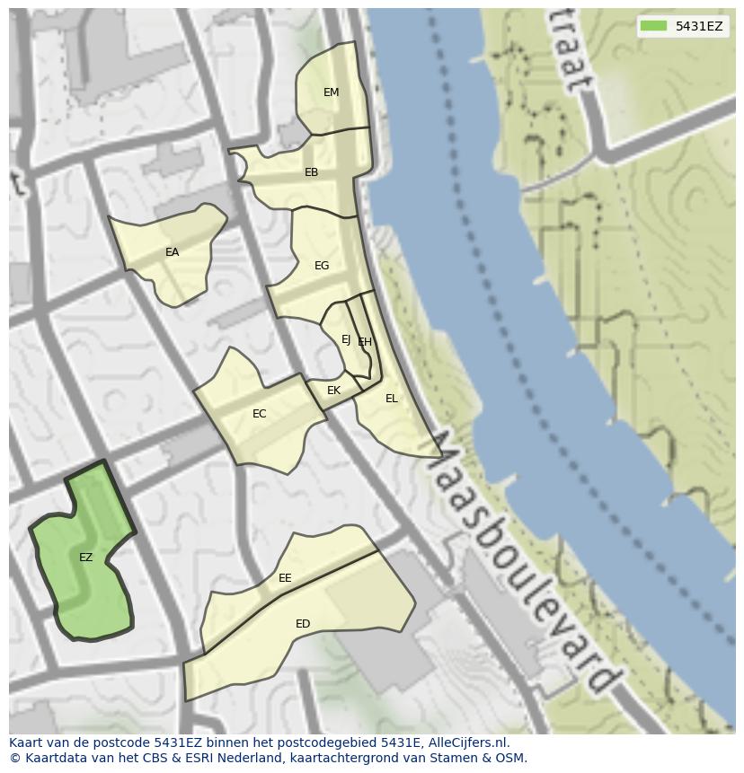 Afbeelding van het postcodegebied 5431 EZ op de kaart.