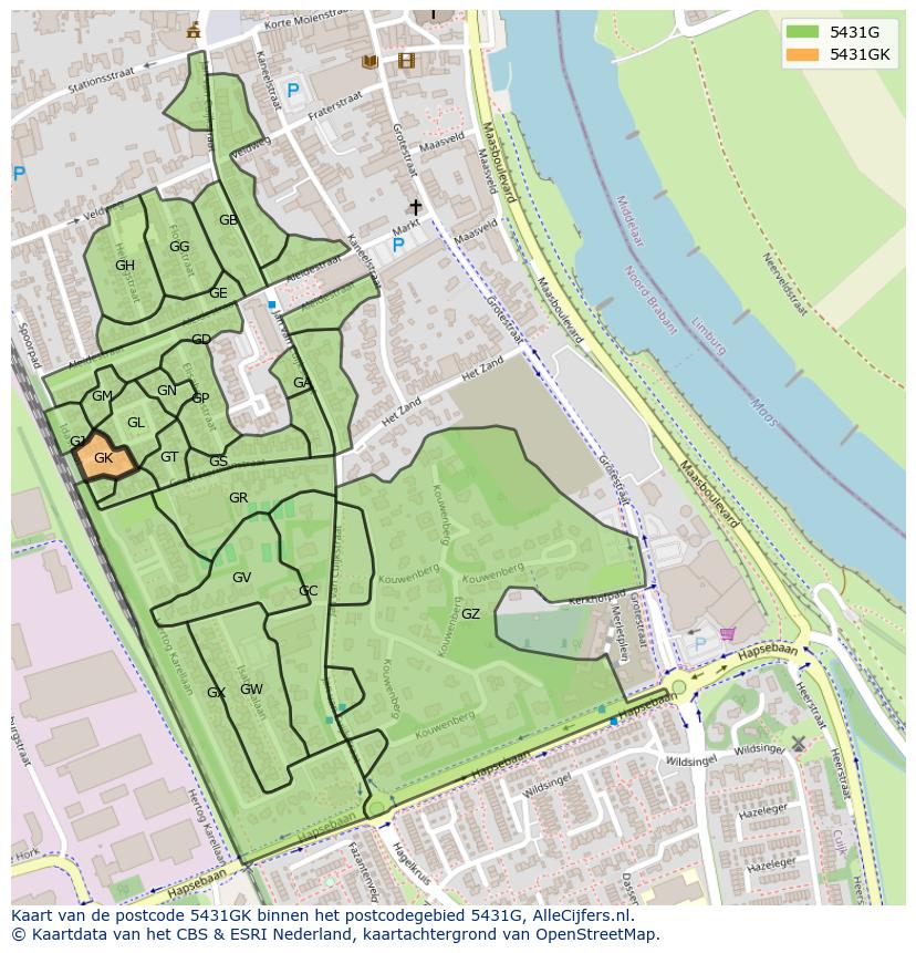 Afbeelding van het postcodegebied 5431 GK op de kaart.
