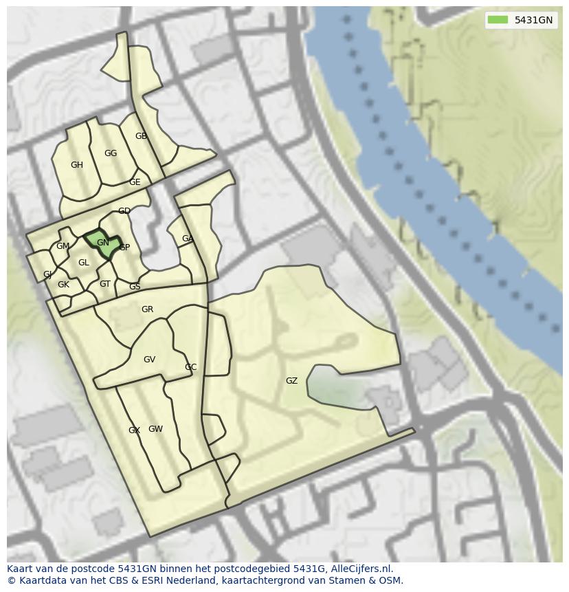 Afbeelding van het postcodegebied 5431 GN op de kaart.