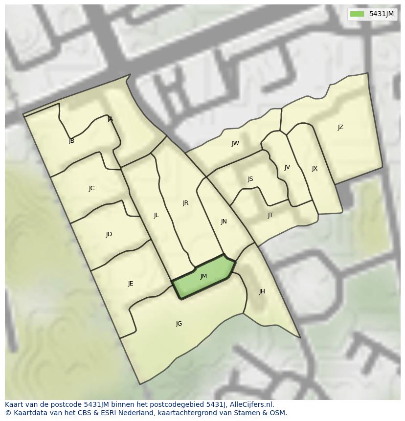 Afbeelding van het postcodegebied 5431 JM op de kaart.