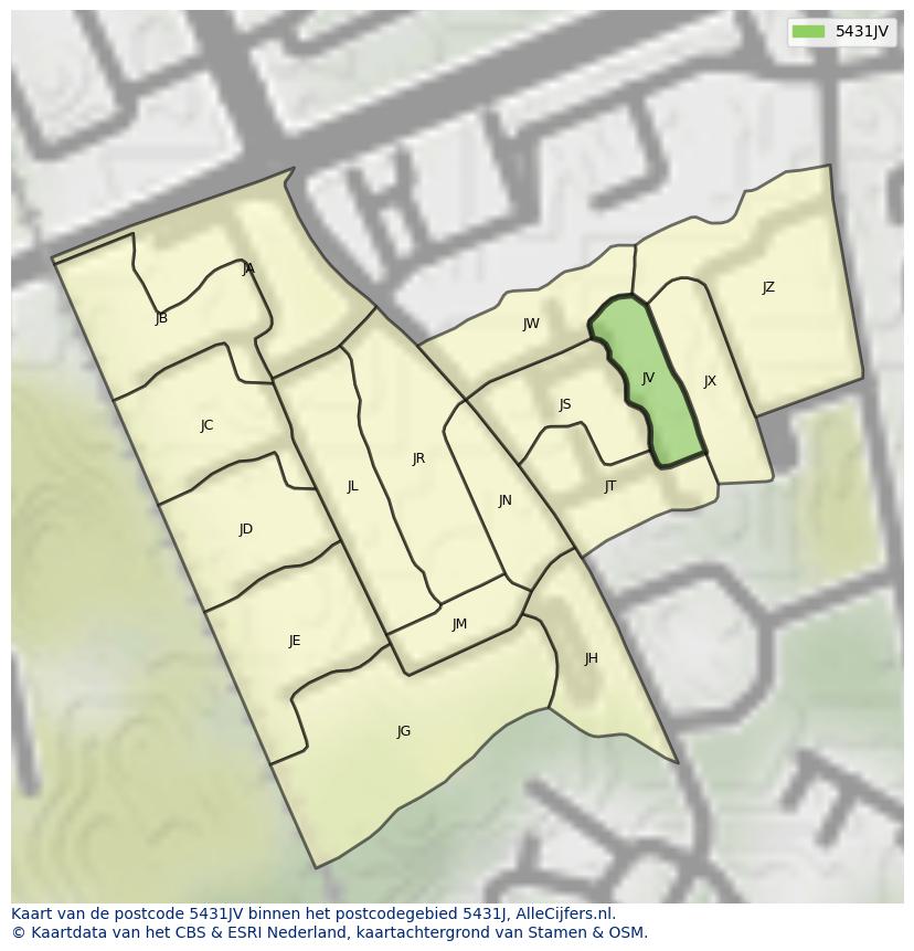 Afbeelding van het postcodegebied 5431 JV op de kaart.