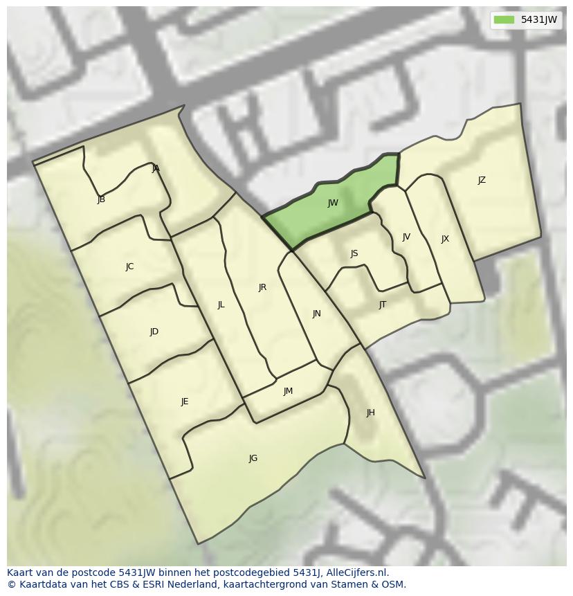 Afbeelding van het postcodegebied 5431 JW op de kaart.