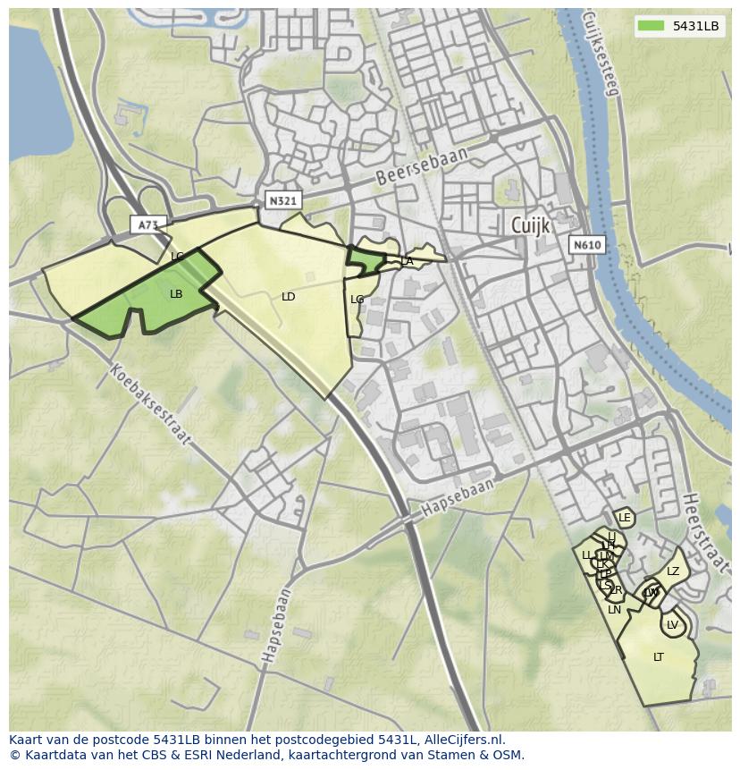 Afbeelding van het postcodegebied 5431 LB op de kaart.