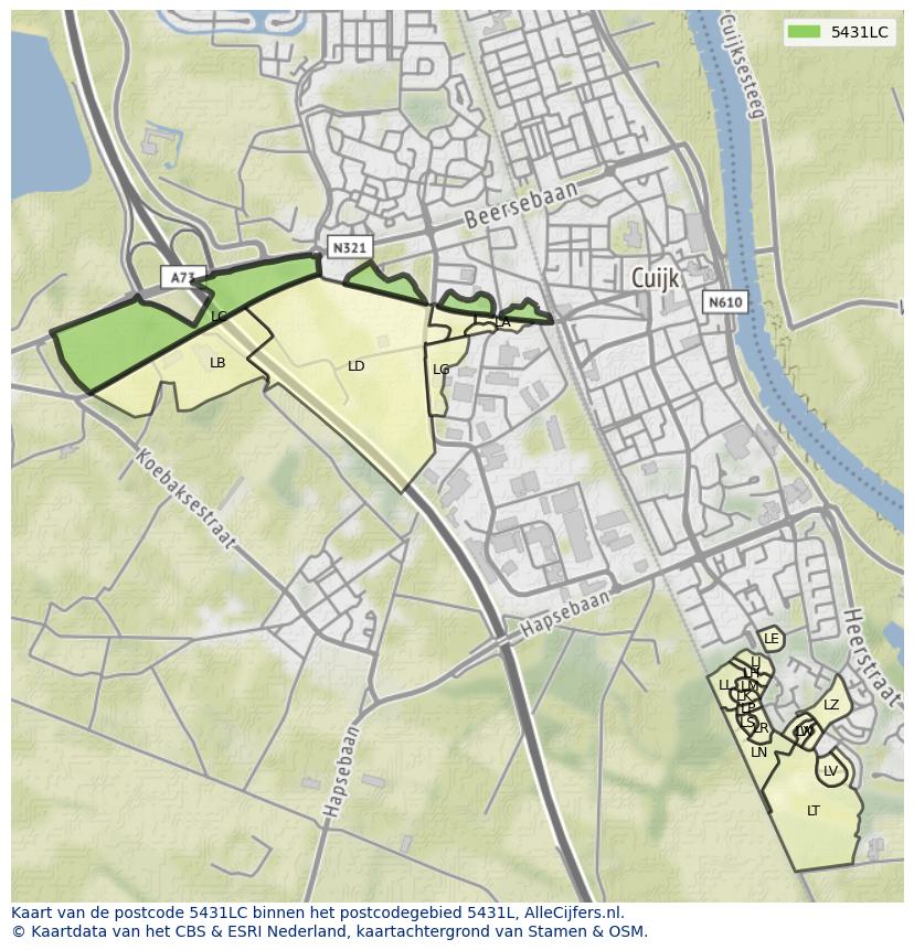 Afbeelding van het postcodegebied 5431 LC op de kaart.