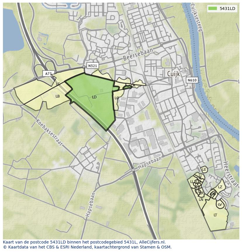 Afbeelding van het postcodegebied 5431 LD op de kaart.