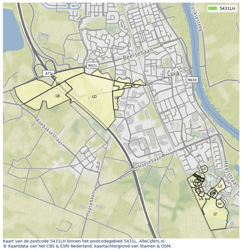 Afbeelding van het postcodegebied 5431 LH op de kaart.