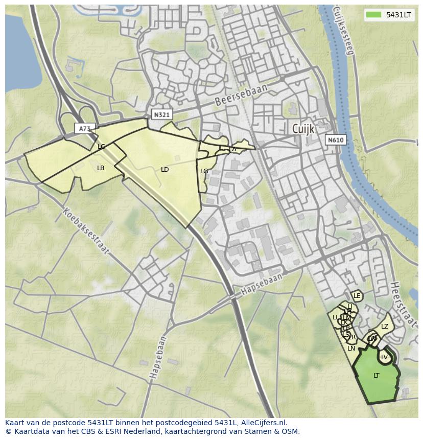 Afbeelding van het postcodegebied 5431 LT op de kaart.
