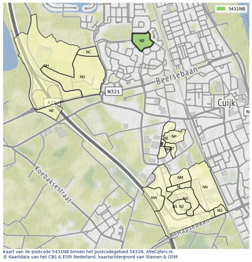 Afbeelding van het postcodegebied 5431 NB op de kaart.
