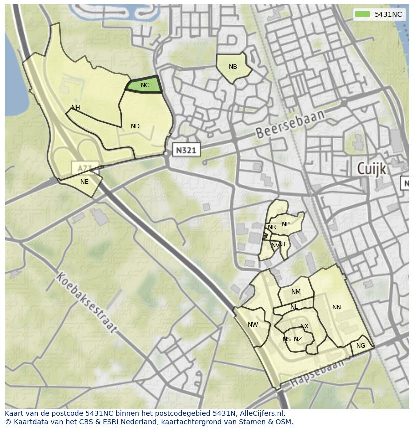 Afbeelding van het postcodegebied 5431 NC op de kaart.