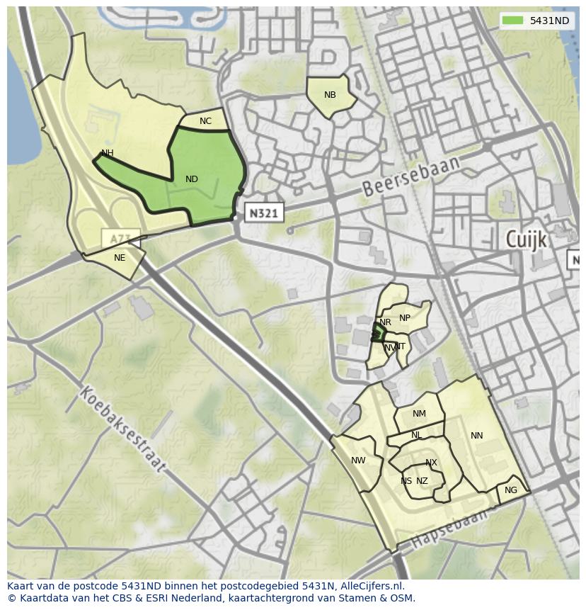 Afbeelding van het postcodegebied 5431 ND op de kaart.