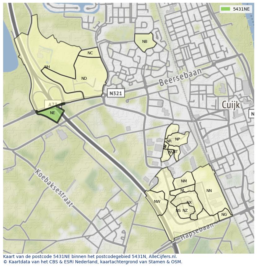 Afbeelding van het postcodegebied 5431 NE op de kaart.