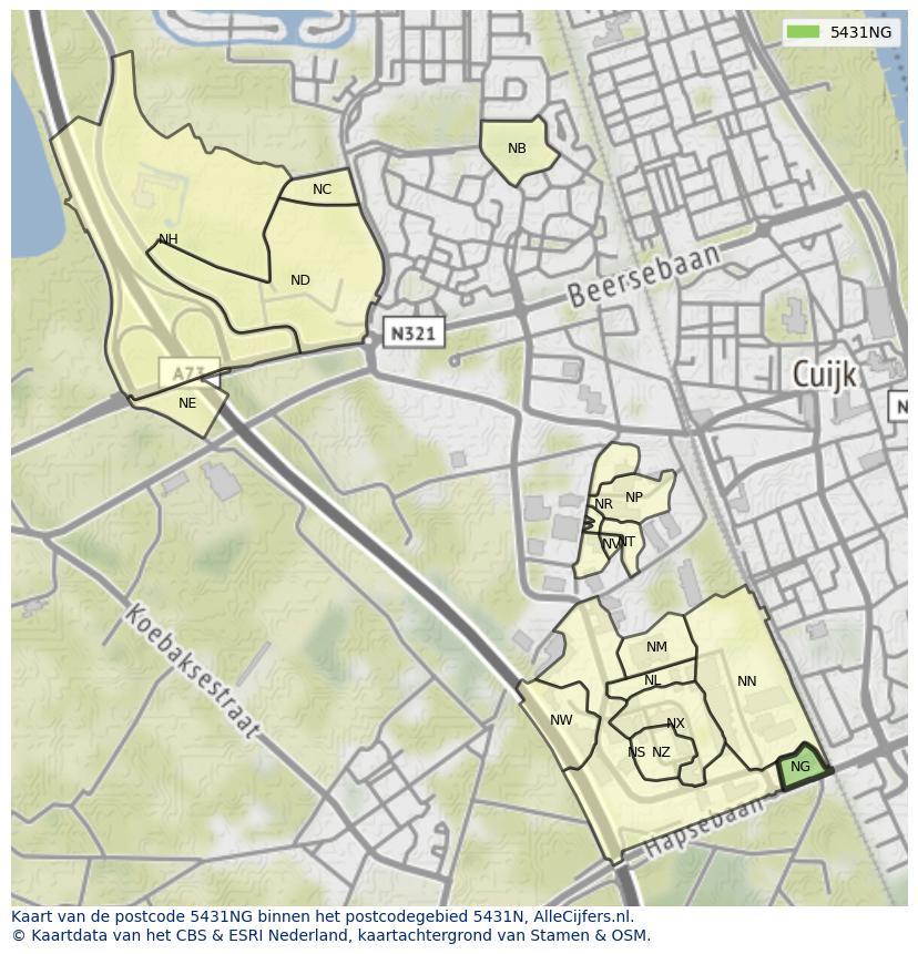 Afbeelding van het postcodegebied 5431 NG op de kaart.