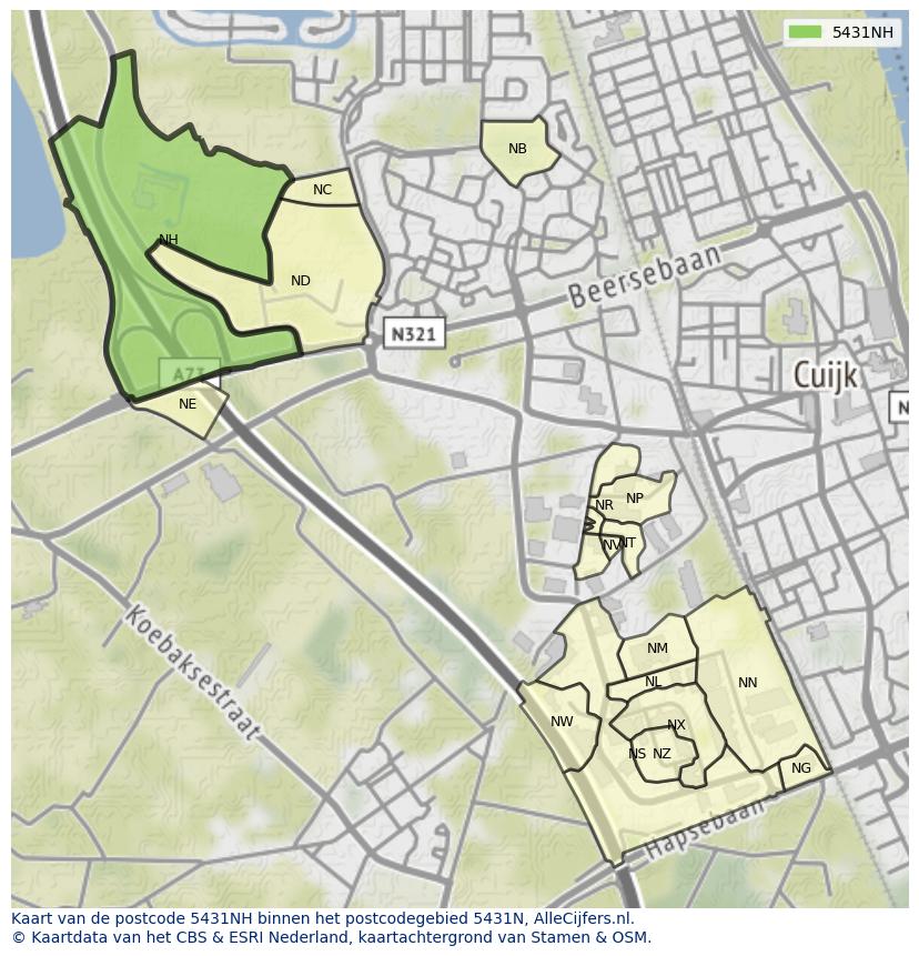 Afbeelding van het postcodegebied 5431 NH op de kaart.