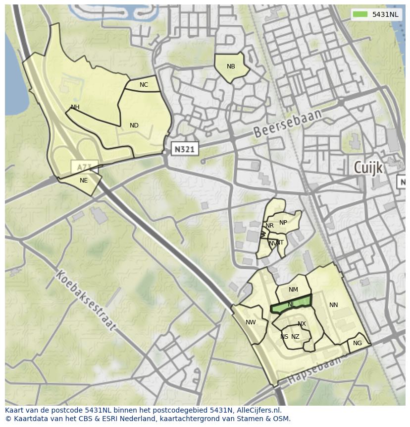 Afbeelding van het postcodegebied 5431 NL op de kaart.