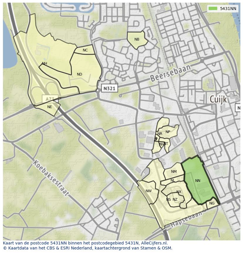 Afbeelding van het postcodegebied 5431 NN op de kaart.