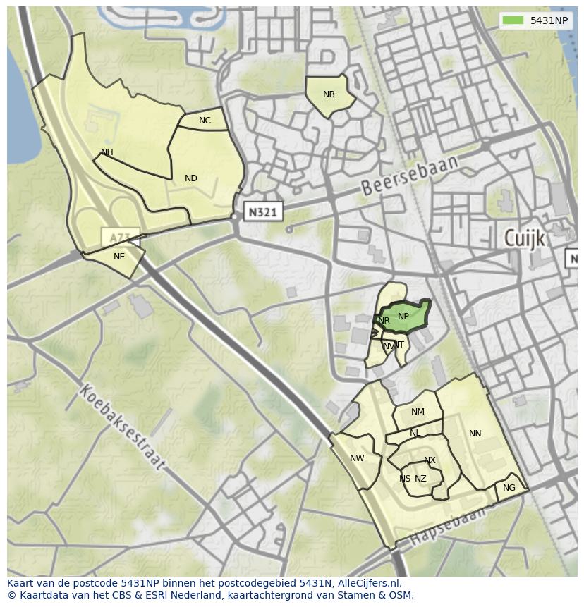 Afbeelding van het postcodegebied 5431 NP op de kaart.