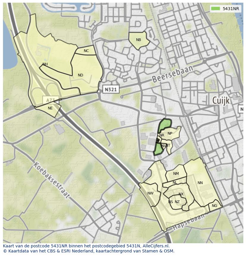 Afbeelding van het postcodegebied 5431 NR op de kaart.