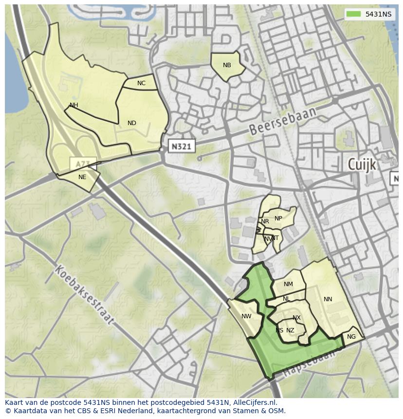 Afbeelding van het postcodegebied 5431 NS op de kaart.