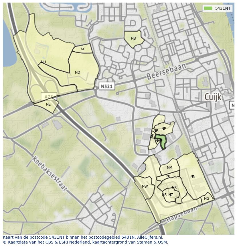 Afbeelding van het postcodegebied 5431 NT op de kaart.
