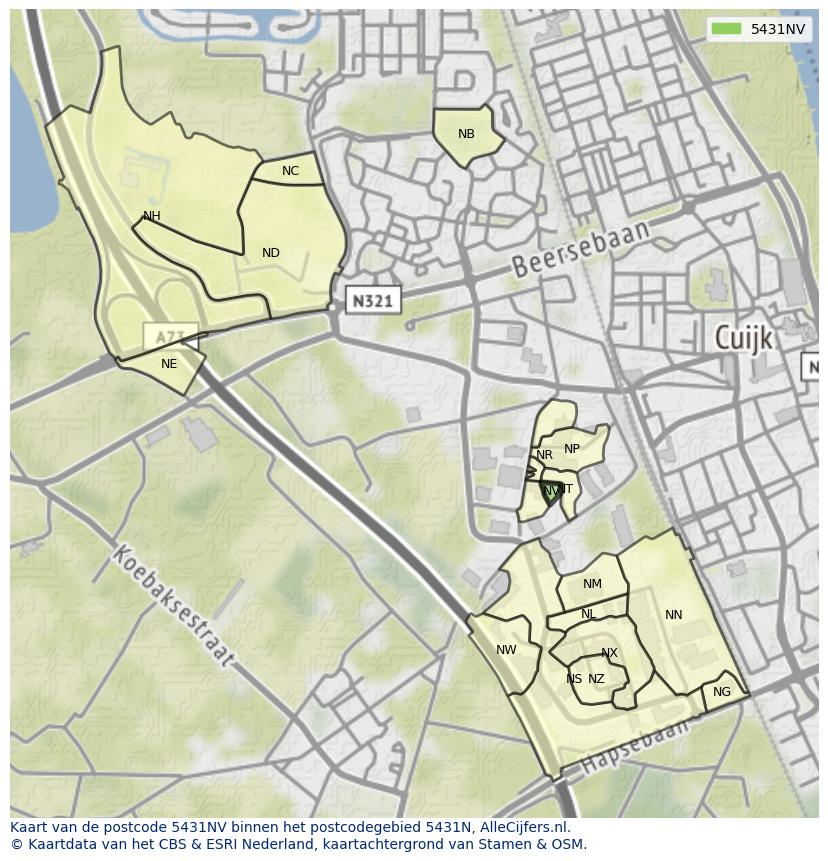 Afbeelding van het postcodegebied 5431 NV op de kaart.