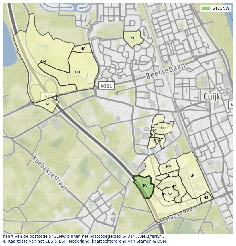 Afbeelding van het postcodegebied 5431 NW op de kaart.