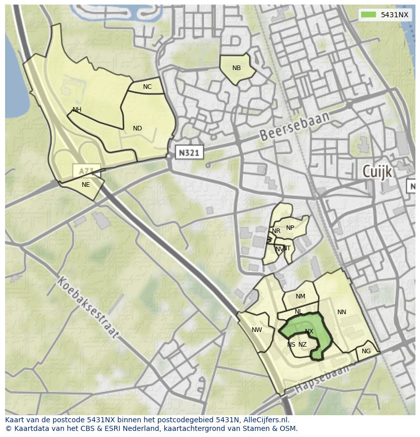 Afbeelding van het postcodegebied 5431 NX op de kaart.