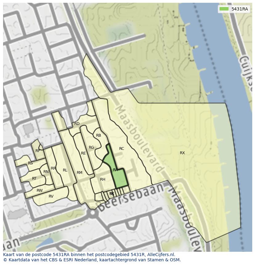 Afbeelding van het postcodegebied 5431 RA op de kaart.