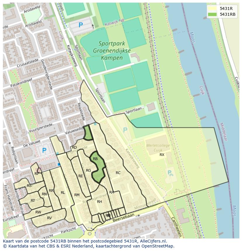 Afbeelding van het postcodegebied 5431 RB op de kaart.